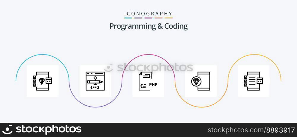 Programming And Coding Line 5 Icon Pack Including develop. app. document. programming. develop