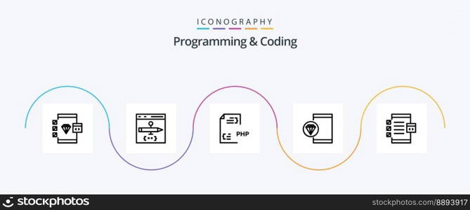 Programming And Coding Line 5 Icon Pack Including develop. app. document. programming. develop