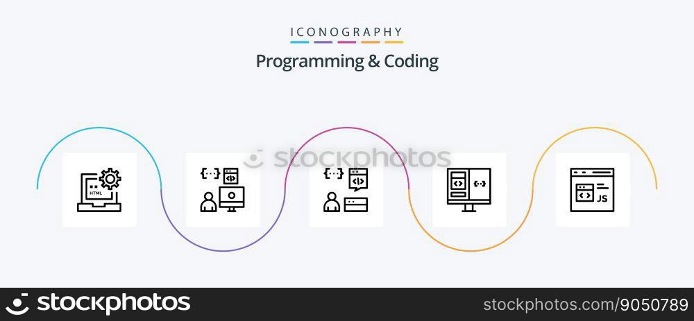 Programming And Coding Line 5 Icon Pack Including develop. code. development. development. computer