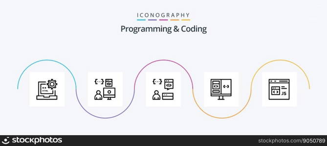 Programming And Coding Line 5 Icon Pack Including develop. code. development. development. computer