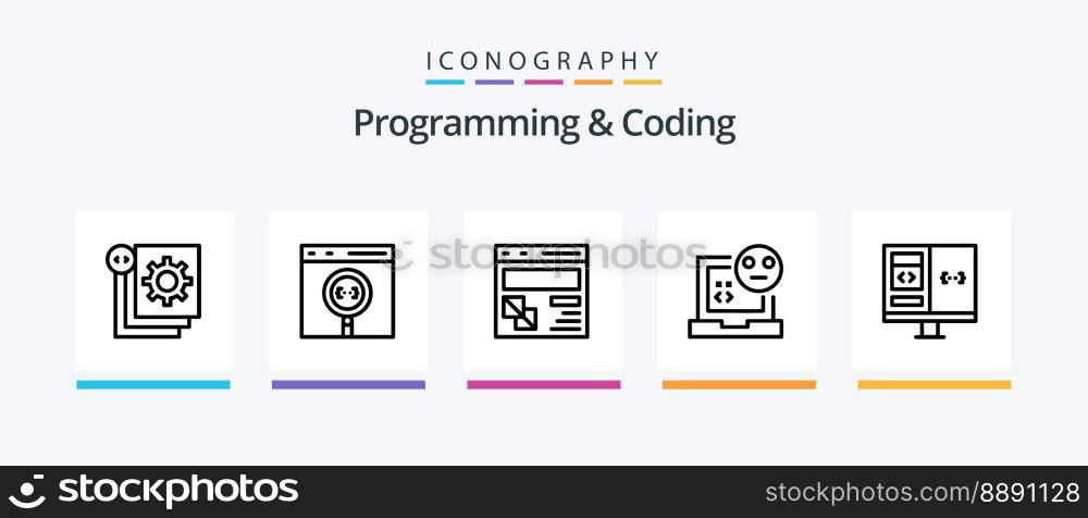 Programming And Coding Line 5 Icon Pack Including develop. code. document. development. css. Creative Icons Design