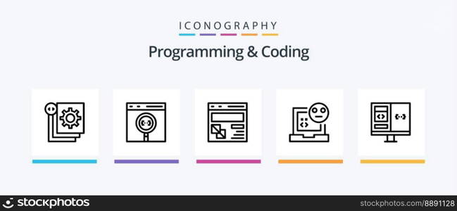 Programming And Coding Line 5 Icon Pack Including develop. code. document. development. css. Creative Icons Design