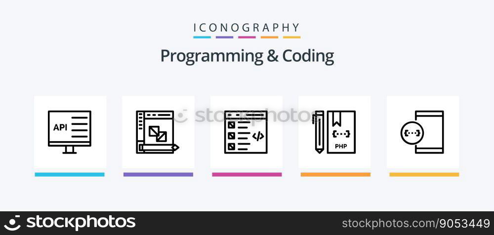 Programming And Coding Line 5 Icon Pack Including develop. coding. development. php. develop. Creative Icons Design