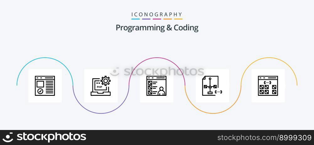 Programming And Coding Line 5 Icon Pack Including development. coding. development. development. coding