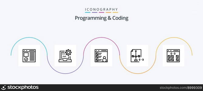 Programming And Coding Line 5 Icon Pack Including development. coding. development. development. coding