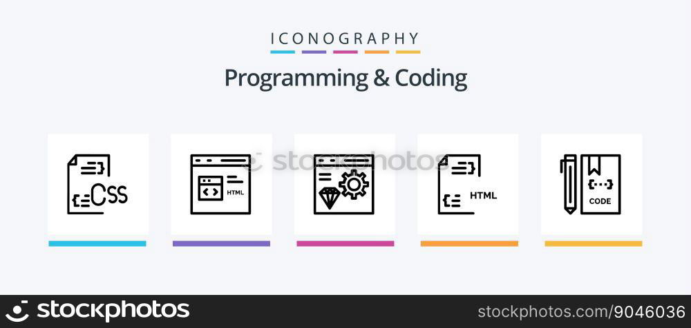 Programming And Coding Line 5 Icon Pack Including development. coding. development. page. develop. Creative Icons Design
