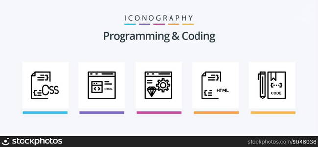Programming And Coding Line 5 Icon Pack Including development. coding. development. page. develop. Creative Icons Design