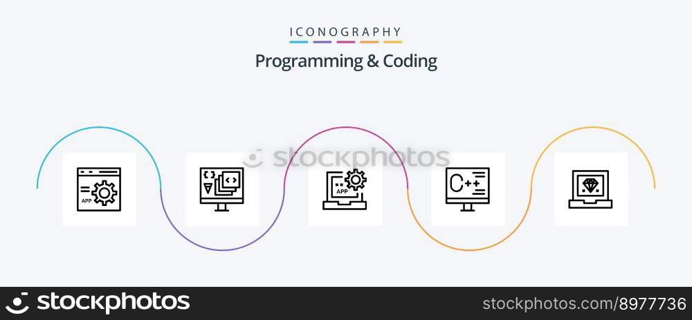 Programming And Coding Line 5 Icon Pack Including development. coding. development. programming. develop