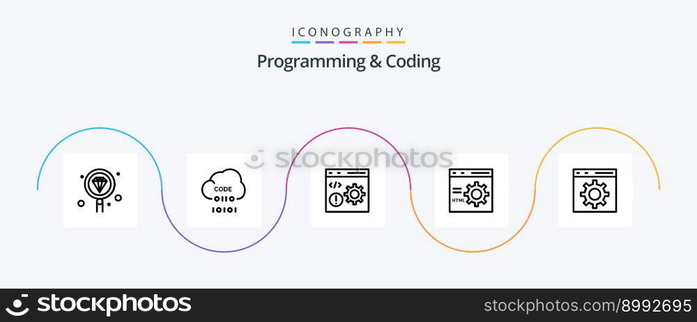 Programming And Coding Line 5 Icon Pack Including development. coding. development. programming. develop