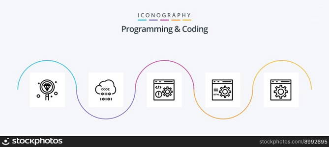 Programming And Coding Line 5 Icon Pack Including development. coding. development. programming. develop