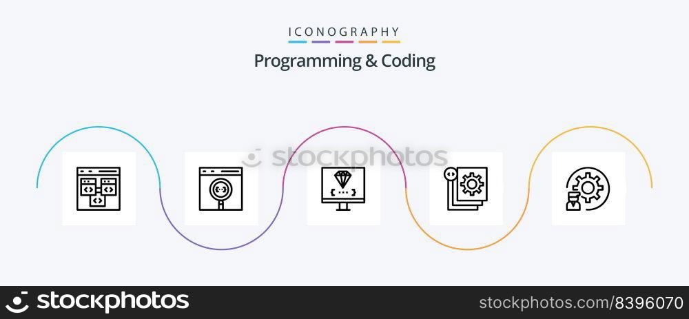 Programming And Coding Line 5 Icon Pack Including development. coding. development. programming. development