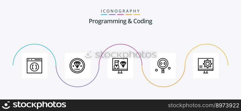 Programming And Coding Line 5 Icon Pack Including development. coding. development. programming. development