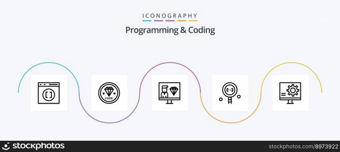 Programming And Coding Line 5 Icon Pack Including development. coding. development. programming. development