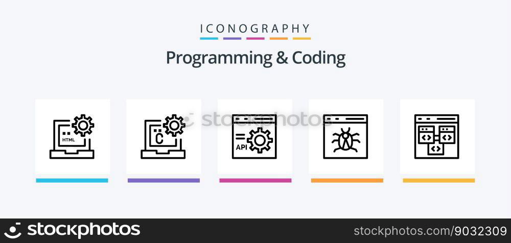 Programming And Coding Line 5 Icon Pack Including development. coding. page. development. coding. Creative Icons Design