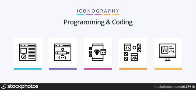 Programming And Coding Line 5 Icon Pack Including development. design. development. document. develop. Creative Icons Design