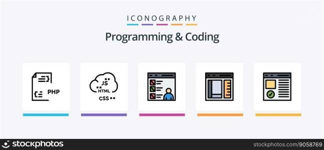 Programming And Coding Line Filled 5 Icon Pack Including coding. cloud. development. develop. code. Creative Icons Design