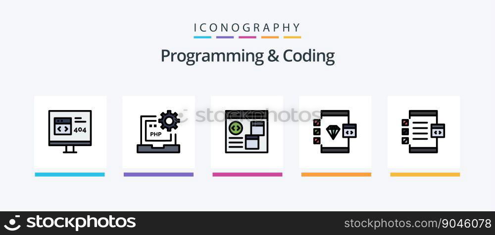 Programming And Coding Line Filled 5 Icon Pack Including develop. app. develop. file. development. Creative Icons Design