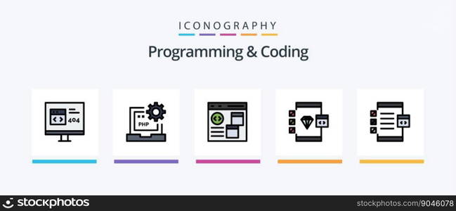 Programming And Coding Line Filled 5 Icon Pack Including develop. app. develop. file. development. Creative Icons Design