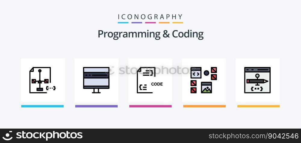 Programming And Coding Line Filled 5 Icon Pack Including develop. app. develop. programming. development. Creative Icons Design