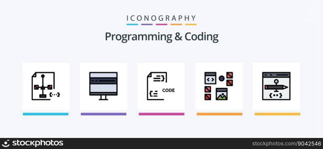 Programming And Coding Line Filled 5 Icon Pack Including develop. app. develop. programming. development. Creative Icons Design