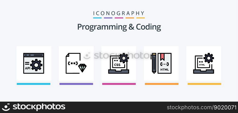Programming And Coding Line Filled 5 Icon Pack Including develop. bad. develop. webpage. development. Creative Icons Design