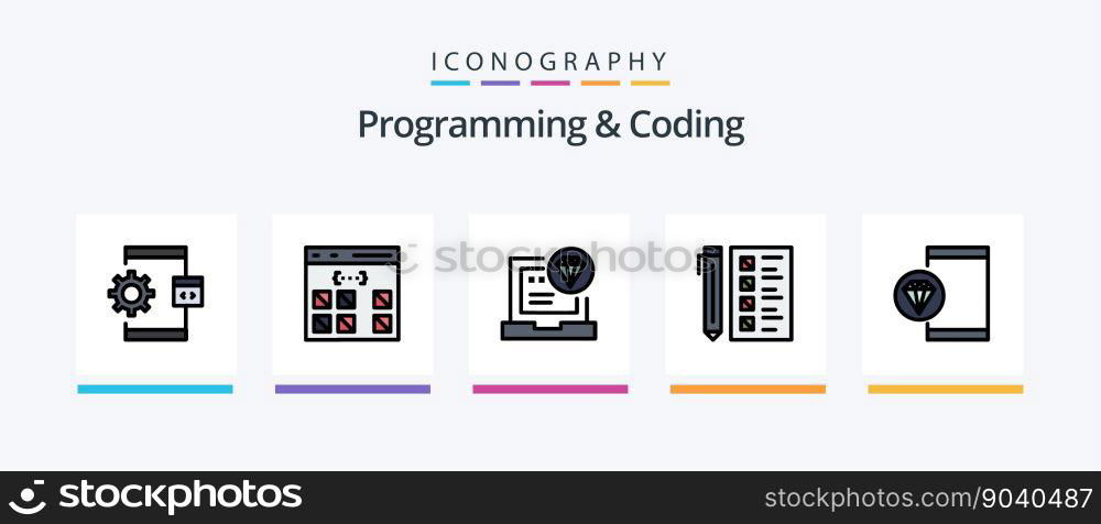 Programming And Coding Line Filled 5 Icon Pack Including develop. browser. development. development. computer. Creative Icons Design