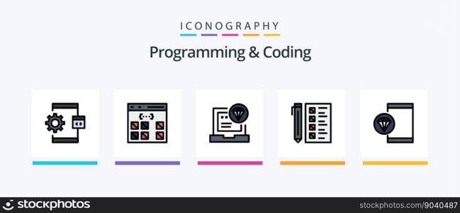 Programming And Coding Line Filled 5 Icon Pack Including develop. browser. development. development. computer. Creative Icons Design