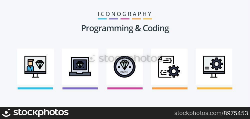 Programming And Coding Line Filled 5 Icon Pack Including develop. cloud. programmer. search. development. Creative Icons Design