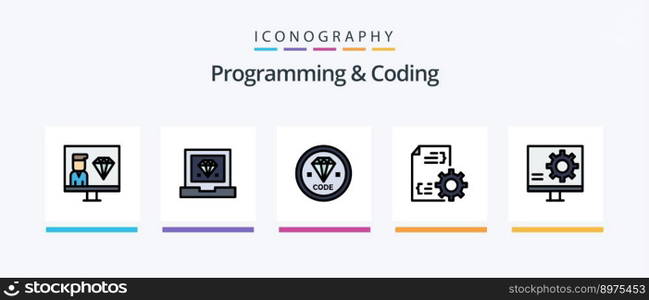 Programming And Coding Line Filled 5 Icon Pack Including develop. cloud. programmer. search. development. Creative Icons Design