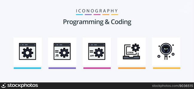 Programming And Coding Line Filled 5 Icon Pack Including develop. coding. development. programming. development. Creative Icons Design
