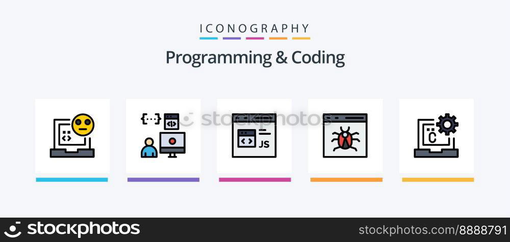 Programming And Coding Line Filled 5 Icon Pack Including develop. coding. document. site. error. Creative Icons Design