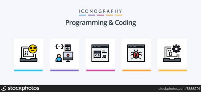 Programming And Coding Line Filled 5 Icon Pack Including develop. coding. document. site. error. Creative Icons Design