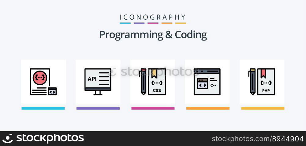 Programming And Coding Line Filled 5 Icon Pack Including development. coding. develop. development. css. Creative Icons Design
