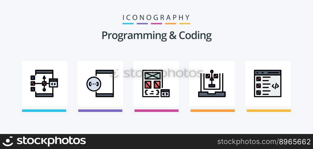 Programming And Coding Line Filled 5 Icon Pack Including development. coding. development. development. coding. Creative Icons Design
