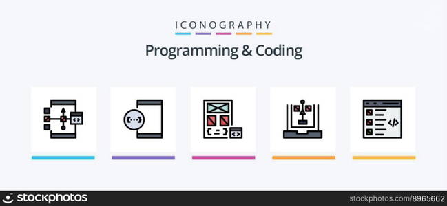 Programming And Coding Line Filled 5 Icon Pack Including development. coding. development. development. coding. Creative Icons Design