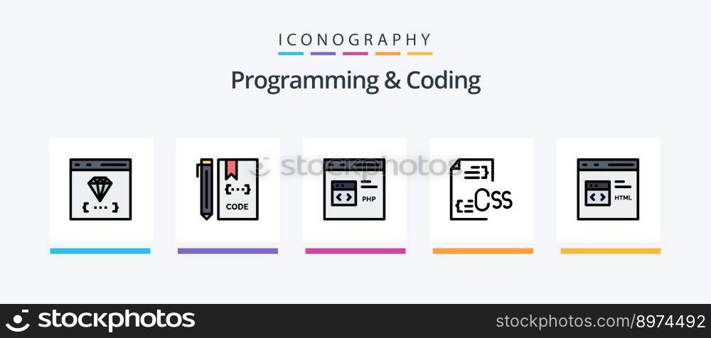 Programming And Coding Line Filled 5 Icon Pack Including development. coding. panel. list. develop. Creative Icons Design