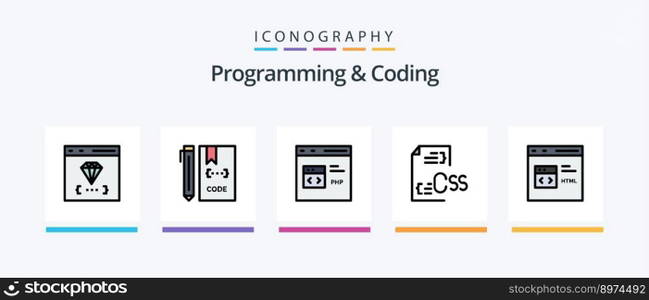 Programming And Coding Line Filled 5 Icon Pack Including development. coding. panel. list. develop. Creative Icons Design