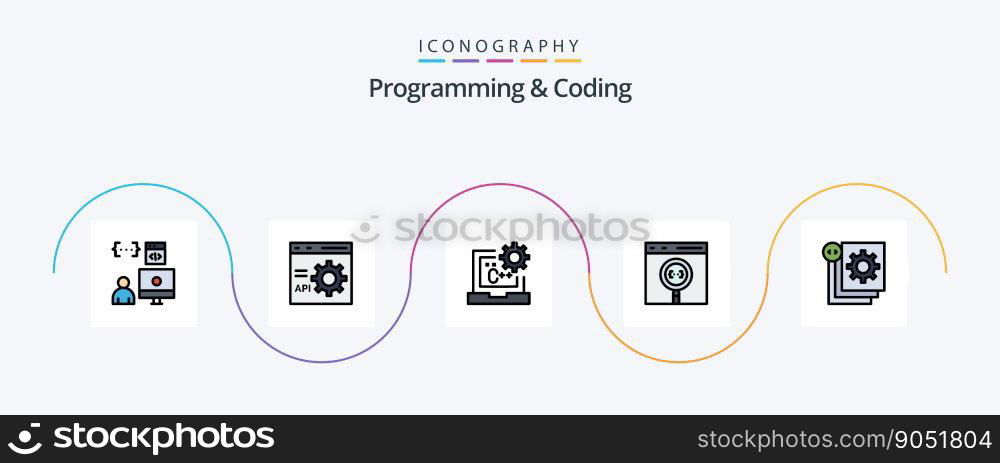 Programming And Coding Line Filled Flat 5 Icon Pack Including coding. app. development. development. coding