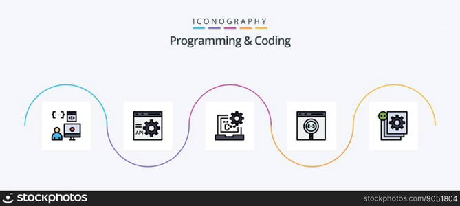 Programming And Coding Line Filled Flat 5 Icon Pack Including coding. app. development. development. coding