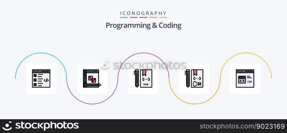 Programming And Coding Line Filled Flat 5 Icon Pack Including coding. c. panel. php. development
