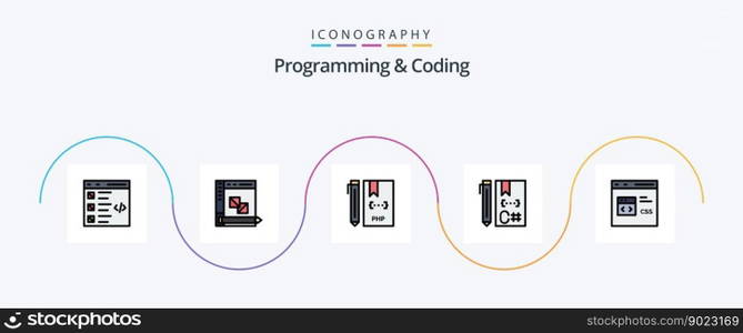 Programming And Coding Line Filled Flat 5 Icon Pack Including coding. c. panel. php. development