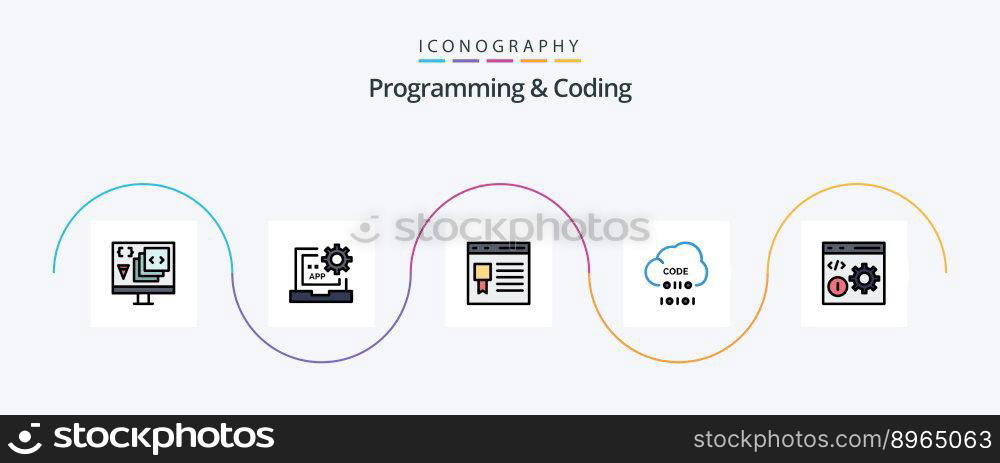 Programming And Coding Line Filled Flat 5 Icon Pack Including develop. browser. page. programming. develop