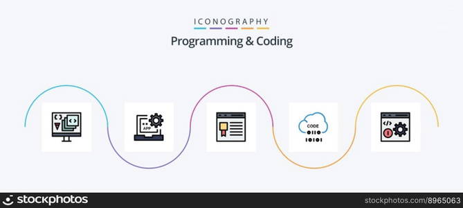 Programming And Coding Line Filled Flat 5 Icon Pack Including develop. browser. page. programming. develop