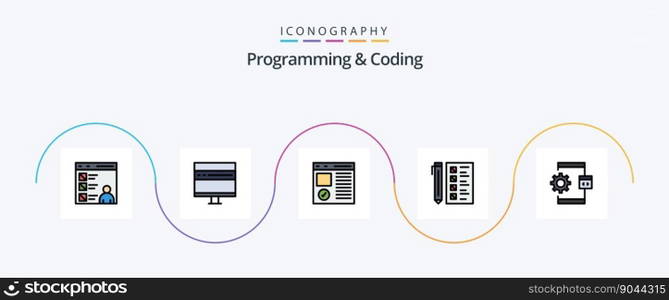 Programming And Coding Line Filled Flat 5 Icon Pack Including develop. business. development. page. develop