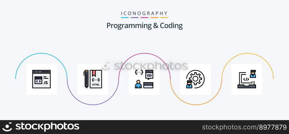 Programming And Coding Line Filled Flat 5 Icon Pack Including development. coding. development. programmer. develop