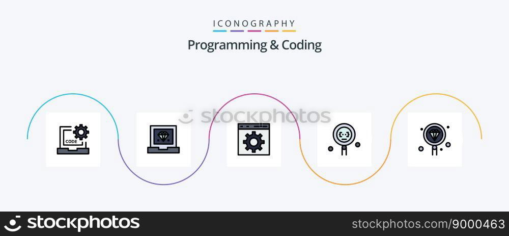 Programming And Coding Line Filled Flat 5 Icon Pack Including . programming. search. development