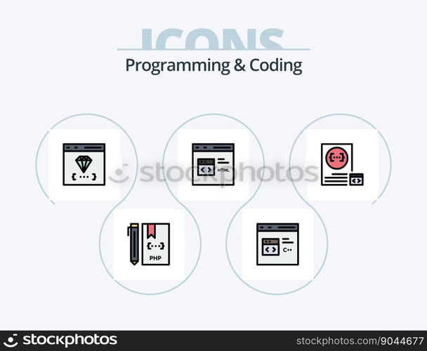 Programming And Coding Line Filled Icon Pack 5 Icon Design. coding. app. development. development. computer