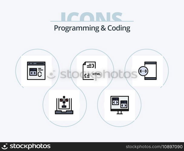 Programming And Coding Line Filled Icon Pack 5 Icon Design. develop. app. development. development. coding