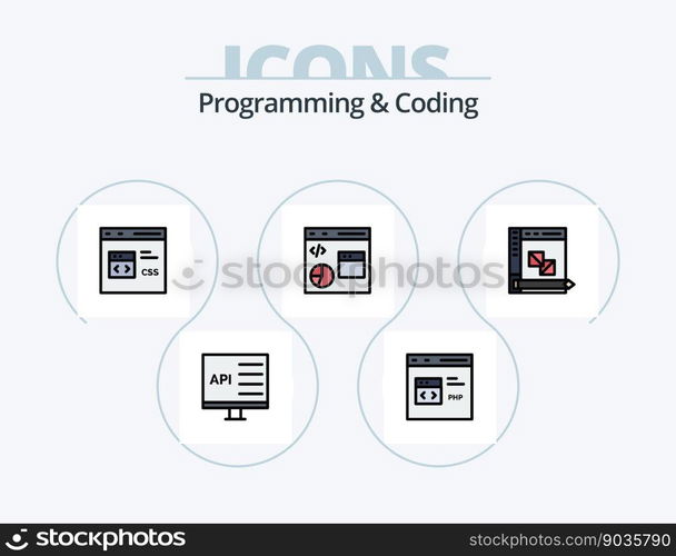 Programming And Coding Line Filled Icon Pack 5 Icon Design. development. coding. development. planning. development