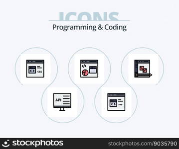 Programming And Coding Line Filled Icon Pack 5 Icon Design. development. coding. development. planning. development